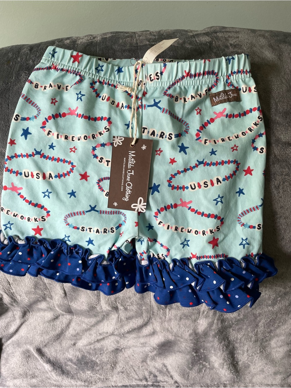 New Matilda Jane Light Blue Patriotic Ruffle Skort with Navy Trim sz 6